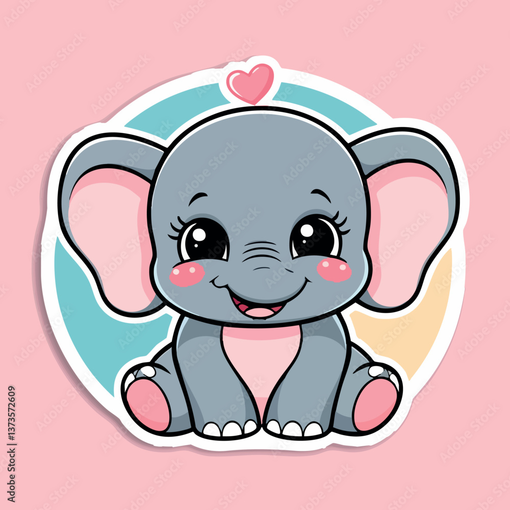 Obraz premium Cute baby elephant with heart in kawaii style