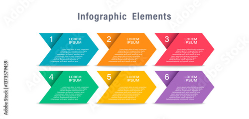 Arrows Infographic Vector Illustration. 6 Steps Process Concept with text and numbers