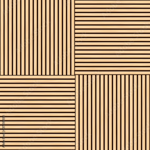 Wooden panel wall background with alternating vertical and horizontal planks. Light natural wood texture backdrop. Bamboo wall. Decorative parquet surface. Realistic vector illustration.