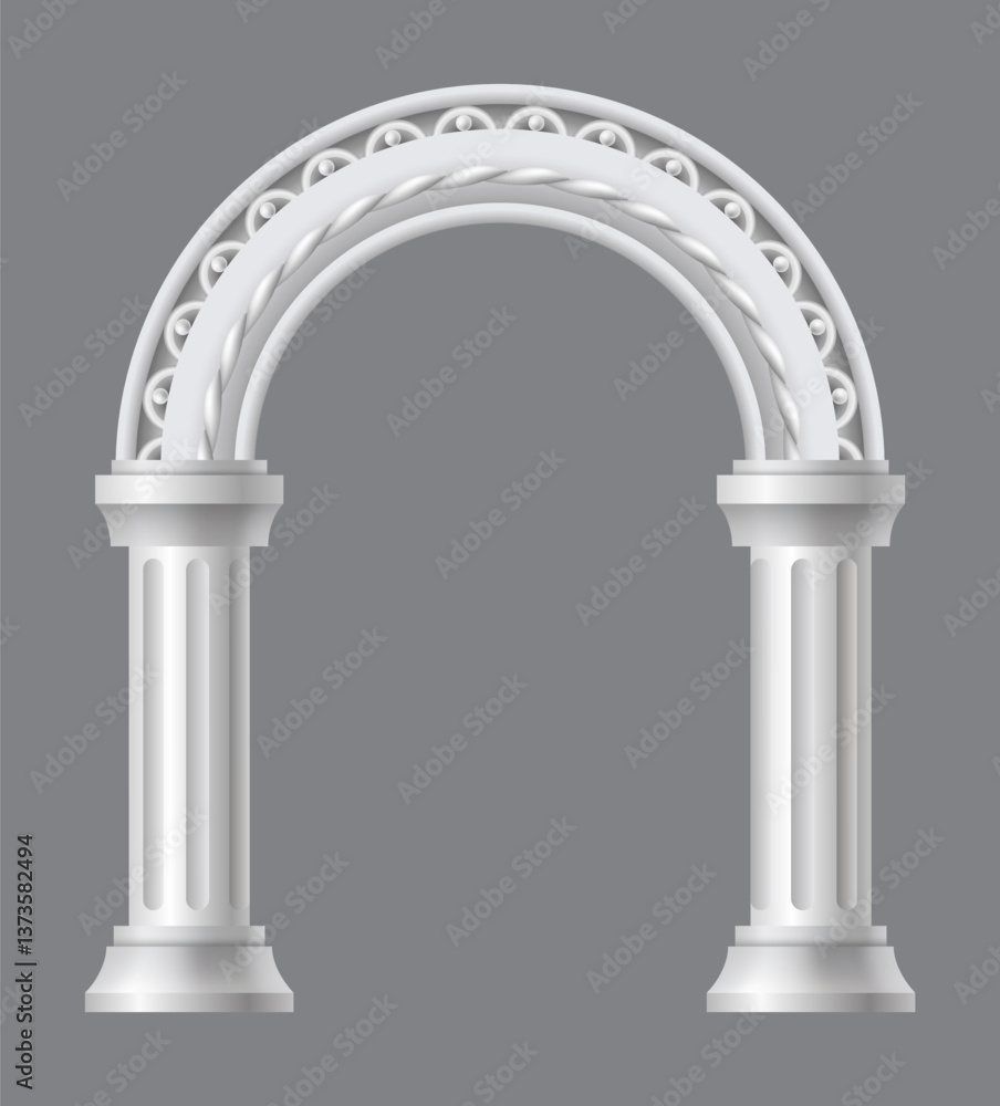Ancient roman arch. Architectural stone or marble arch. Portal greek castle or luxury facade building entrance with pillars columns. Creative isolated arch design. Vector cartoon illustration