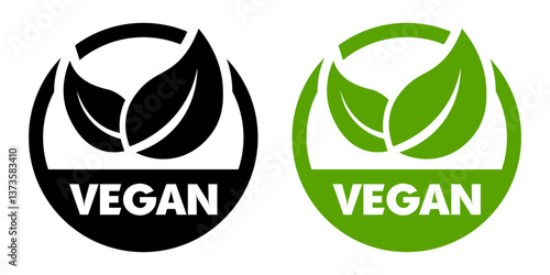 Elegant Vegan Circular Logos with Leaf Motif in Green and Black Designs