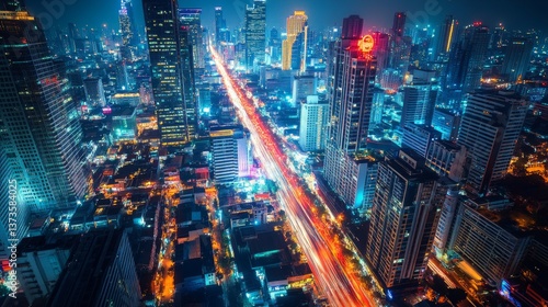Vibrant nightlife in jakarta indonesia a stunning cityscape aerial view of urban streets and skyscrapers