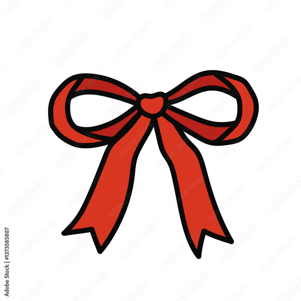 Coquette red bow of ribbon. Beautiful holiday decorative element, festive gift decor. Cute trendy bowknot. Vector isolated clip art Coquette red bow of ribbon. Beautiful holiday decorative element, festive gift decor. Cute trendy bowknot. Vector isolated clip art