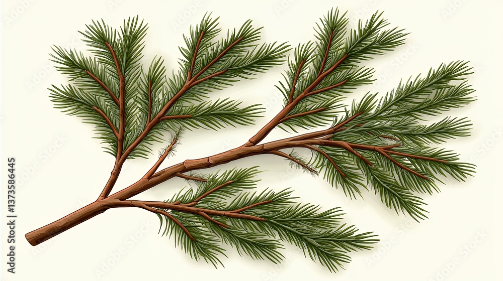 Naklejka premium Detailed Pine Branch on White Background