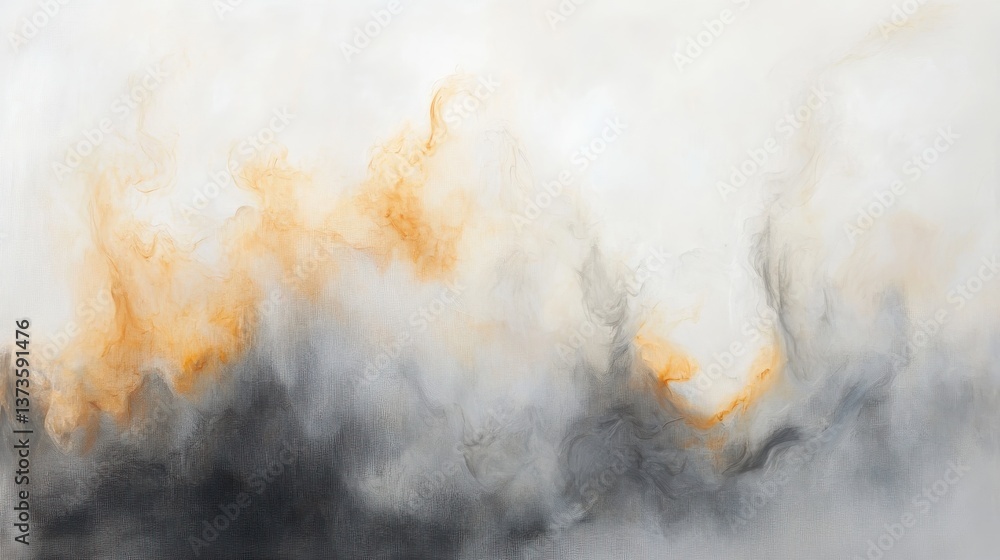 Obraz premium Pale gray and amber mist creating an ethereal landscape of fog and color in a tranquil atmosphere