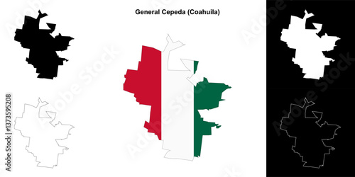 General Cepeda municipality (Coahuila) outline map set