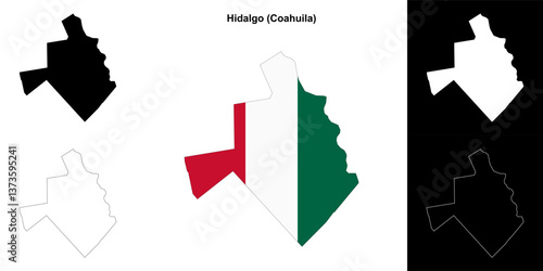 Hidalgo municipality (Coahuila) outline map set