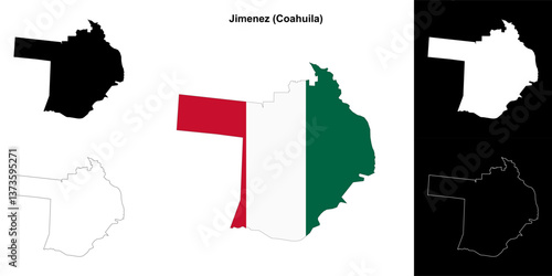 Jimenez municipality (Coahuila) outline map set