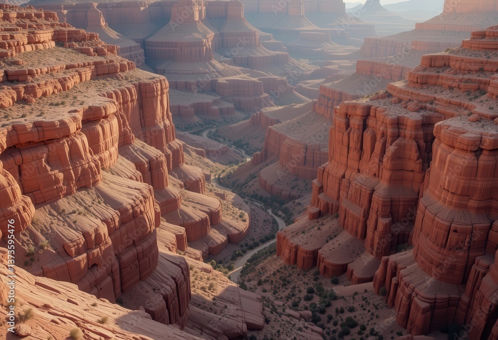 Majestic canyon landscape showcases vibrant red rock formations at sunrise Majestic canyon landscape showcases vibrant red rock formations at sunrise