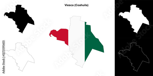 Viesca municipality (Coahuila) outline map set