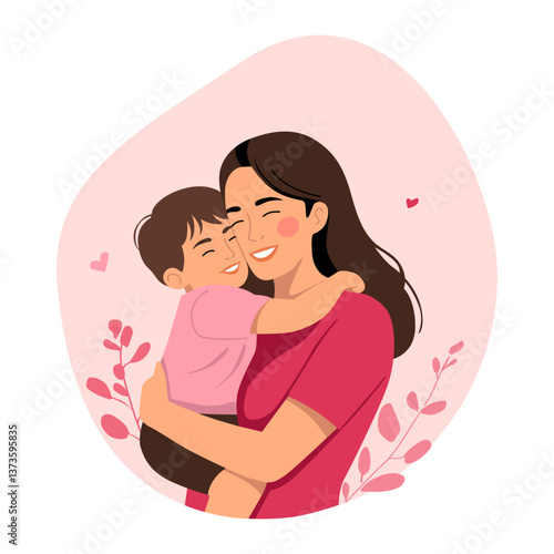 Happy Mother’s Day. Mother and son vector illustration, mother and baby