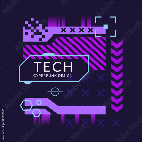 Glitch tech banner, futuristic cybernetic circuit board concept featuring a purple palette