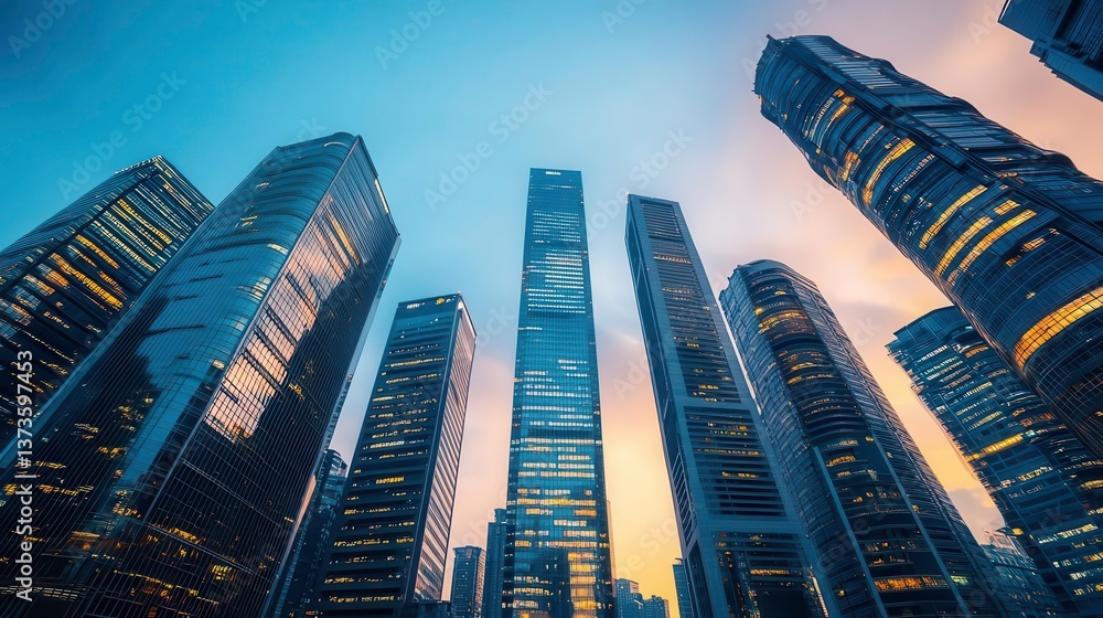 Obraz premium Modern Skyscrapers at Dusk, Cityscape - Urban landscapes
