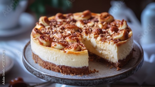 Wallpaper Mural Decadent cheesecake with caramel swirls, perfectly sliced and presented on a cake stand. A sweet treat! Torontodigital.ca