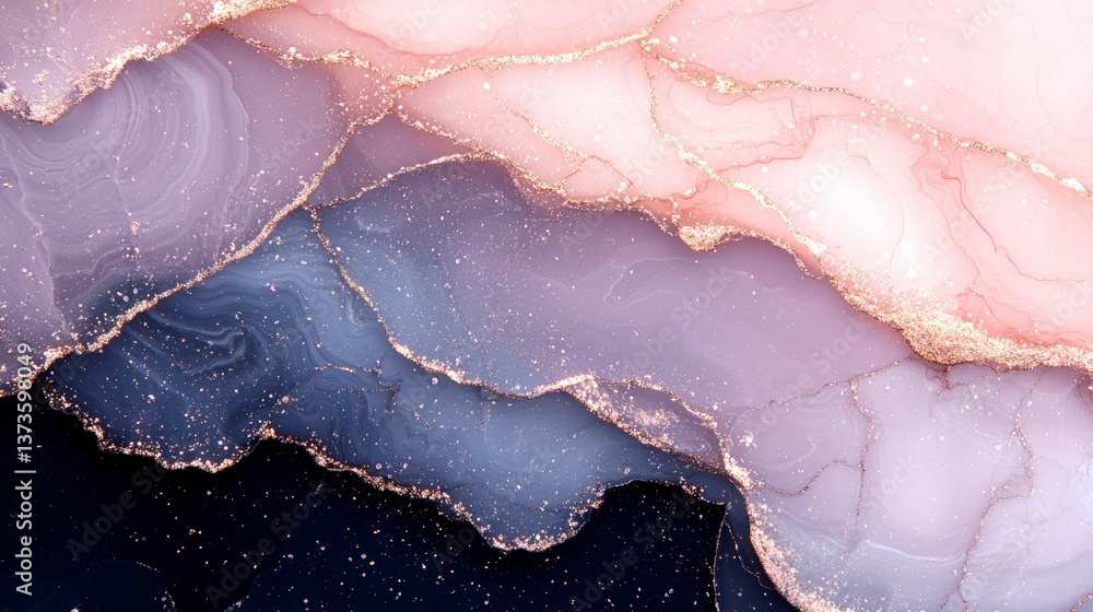 Elegant Abstract Swirl Pink Gold Navy Marble Texture Background
