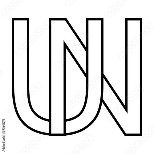 Logo sign un nu icon, double letters logotype u n