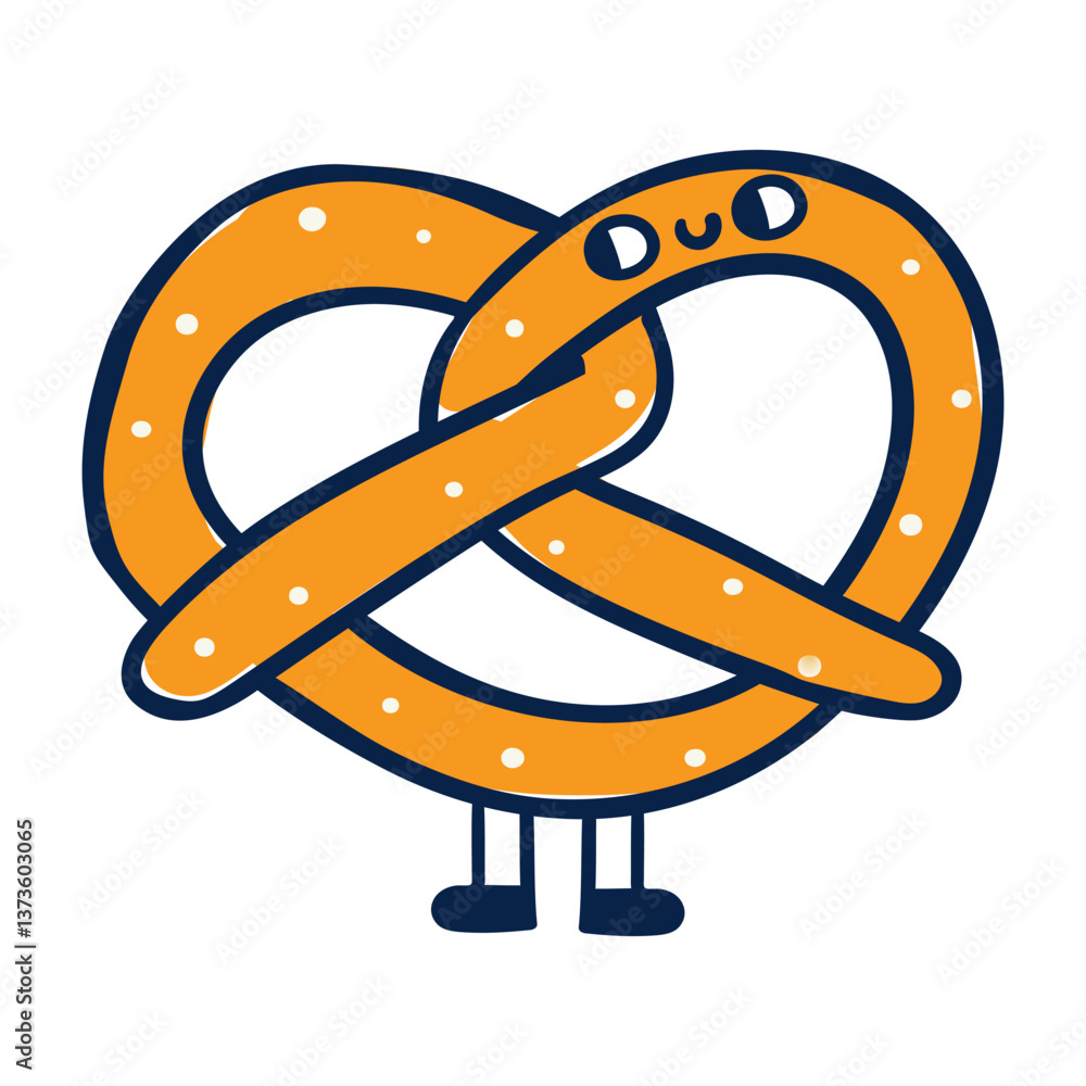 Pretzel cute character. Flat design. Food illustration. Hand drawn vector graphic design. Pretzel cute character. Flat design. Food illustration. Hand drawn vector graphic design.
