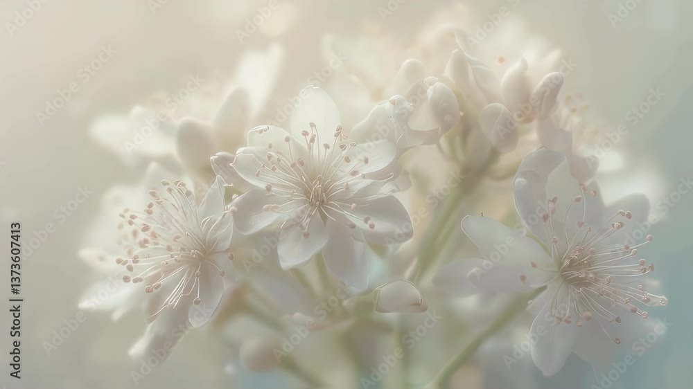 Blooming White Flowers Softly Glowing in Gentle Spring Light Blooming White Flowers Softly Glowing in Gentle Spring Light