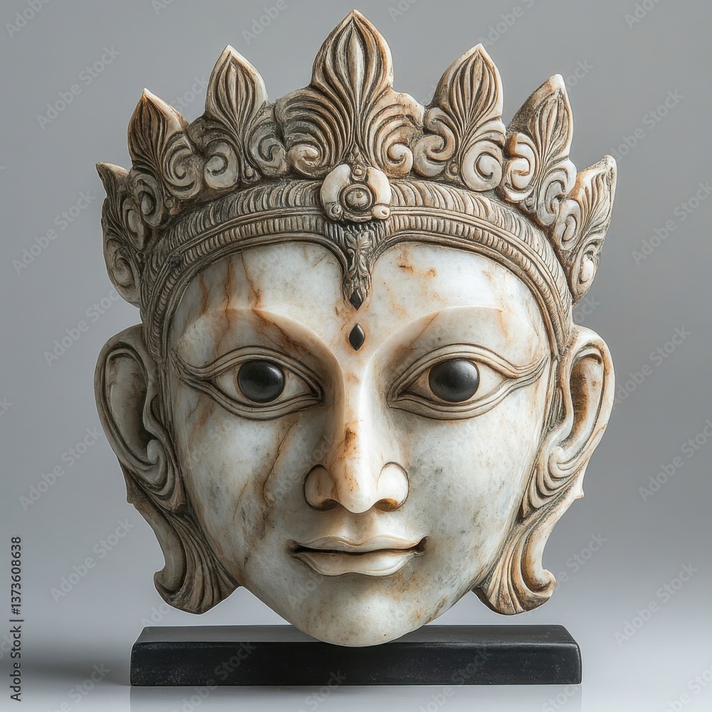 Exquisite Marble Sculpture of a Serene Face with Intricate Details Exquisite Marble Sculpture of a Serene Face with Intricate Details