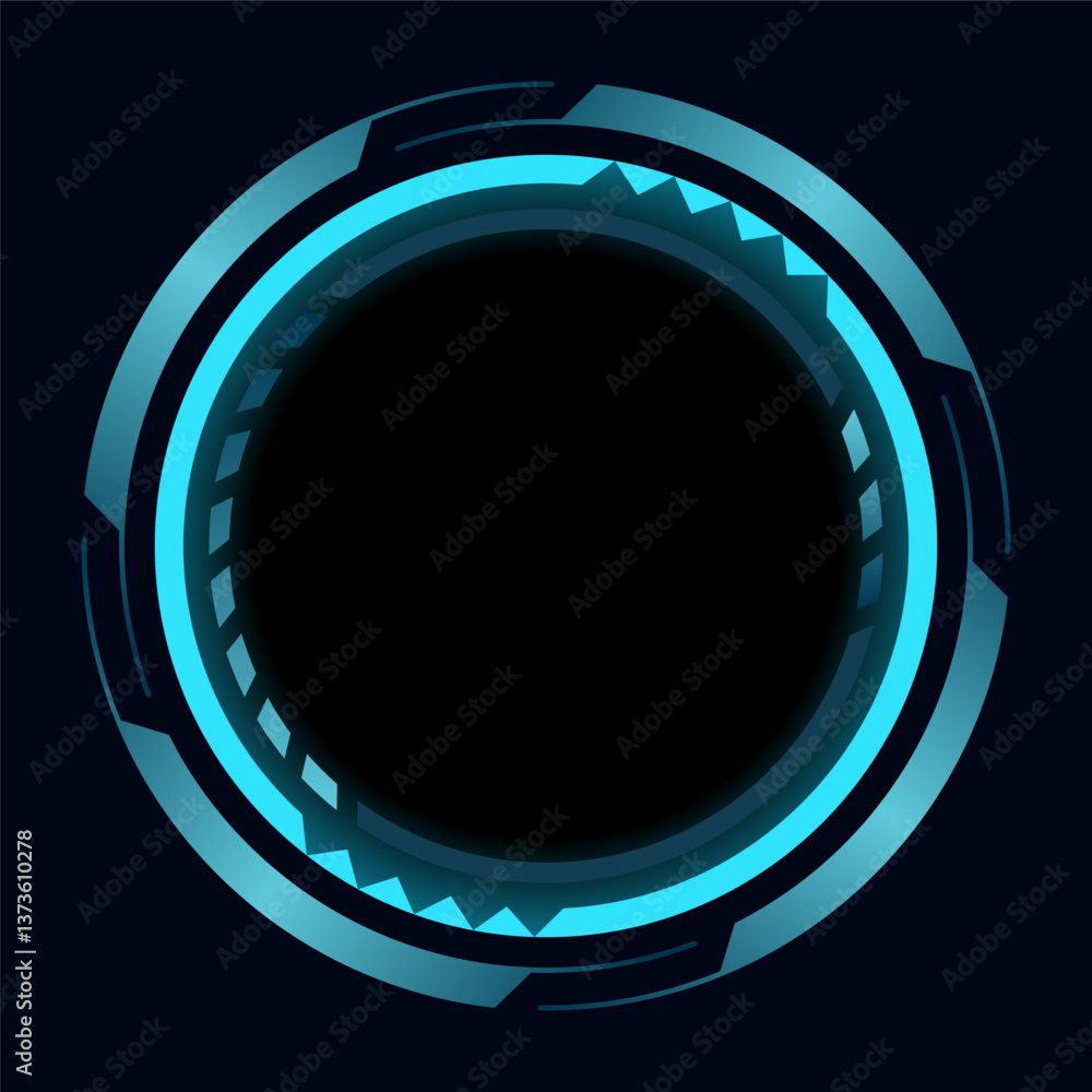Hud round frame or border, sci fi circular neon element for digital ui game interface. Futuristic data UI display button. Vector radar for aim control target and navigation