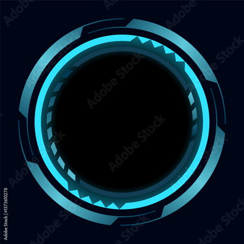 Hud round frame or border, sci fi circular neon element for digital ui game interface. Futuristic data UI display button. Vector radar for aim control target and navigation