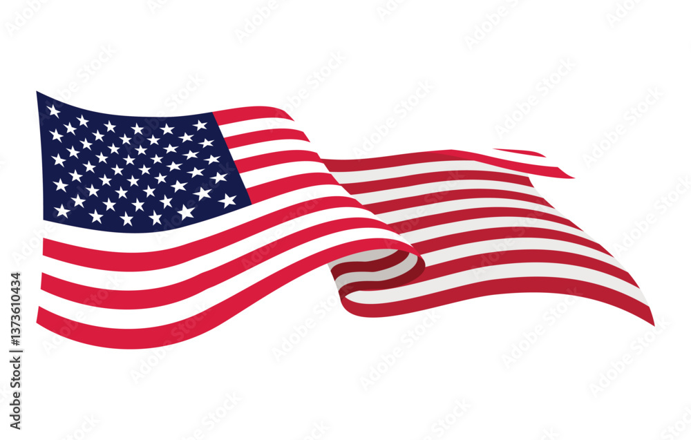 USA waving flag. American national symbol isolated on white background. Banner design element