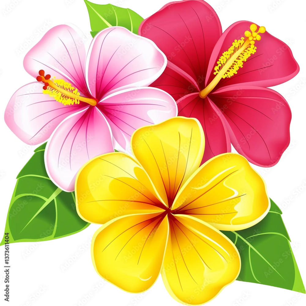 Obraz premium 3D Colorful Tropical Exotic Flowers Illustration Isolated on Transparent Background