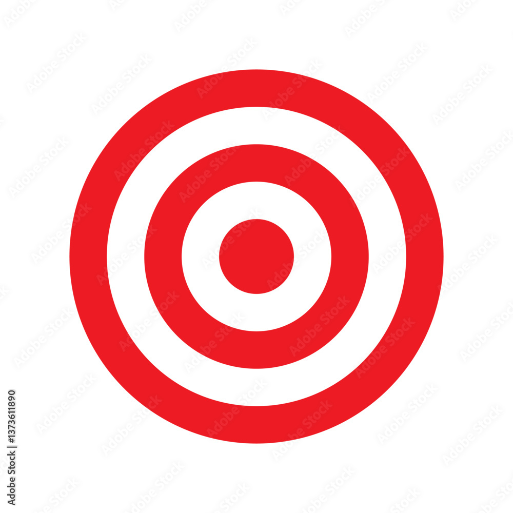 Target icon. Flat archery target with concentric red rings. Abstract vector illustration. Target icon. Flat archery target with concentric red rings. Abstract vector illustration.