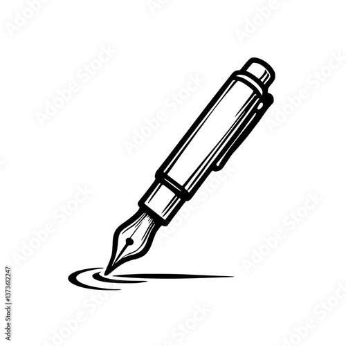 Elegant Fountain Pen Illustration: Classic writing instrument depicted in a minimalist style symbolizing creativity and sophistication Ideal for design projects
