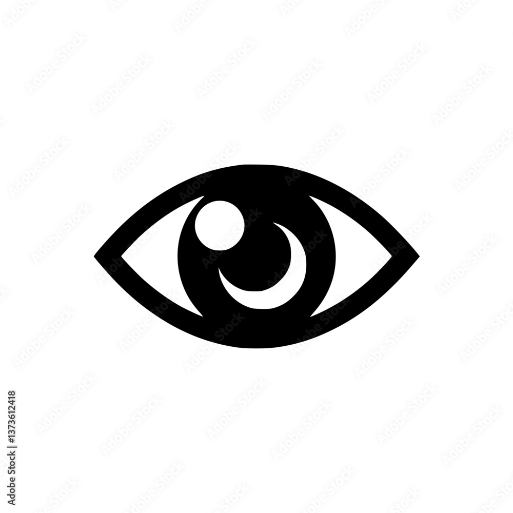Eye Symbol: A stylized eye icon representing vision perception and awareness The design features a pupil iris and eyelid in a simple graphic form Eye Symbol: A stylized eye icon representing vision perception and awareness The design features a pupil iris and eyelid in a simple graphic form