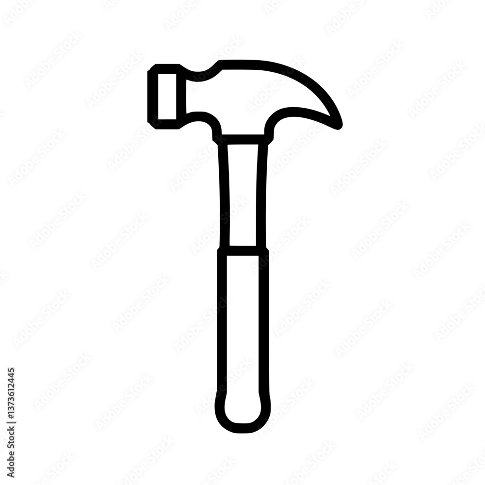 A minimalist line drawing shows a hammer with a claw on a The tool is silhouetted with bold outlines simple and iconic A minimalist line drawing shows a hammer with a claw on a The tool is silhouetted with bold outlines simple and iconic