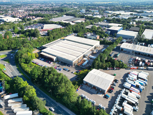 Canvas Print Aerial View of Industrial Estate of Preston City of Lancashire, northern England, United Kingdom