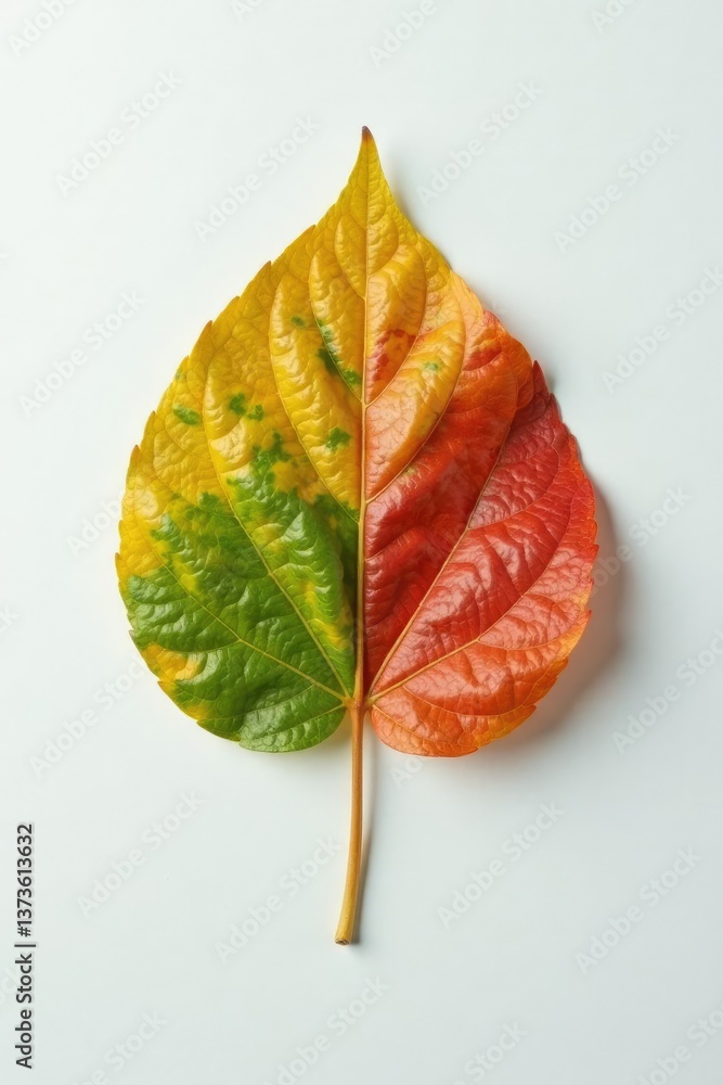 Single Leaf Against White Background With Reflection, solitary, leaf, flat Single Leaf Against White Background With Reflection, solitary, leaf, flat