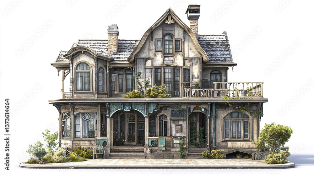 Fototapeta premium Victorian style house with ornate details and lush greenery