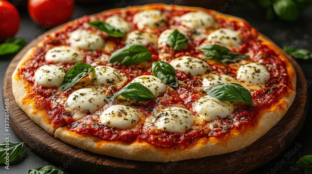 Golden-crusted pizza with bubbly mozzarella and fresh basil sits on a wooden board. Simple, rustic, and delicious Golden-crusted pizza with bubbly mozzarella and fresh basil sits on a wooden board. Simple, rustic, and delicious