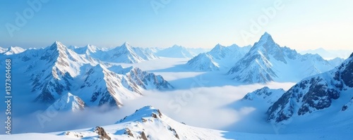 Wallpaper Mural Snow-covered mountains fading into misty blue sky, mist, melt Torontodigital.ca