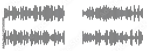 Sound wave set. Sound waves, Equalizer, Audio waves, Radio signal, Podcast sound waves and audio soundwave of voice message record