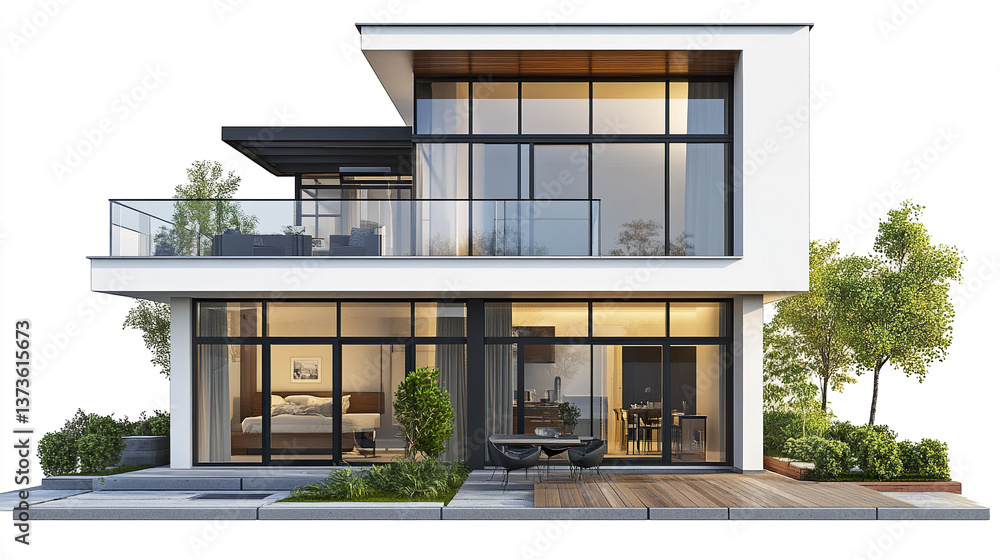 Modern two story house with large windows and minimalist design Modern two story house with large windows and minimalist design