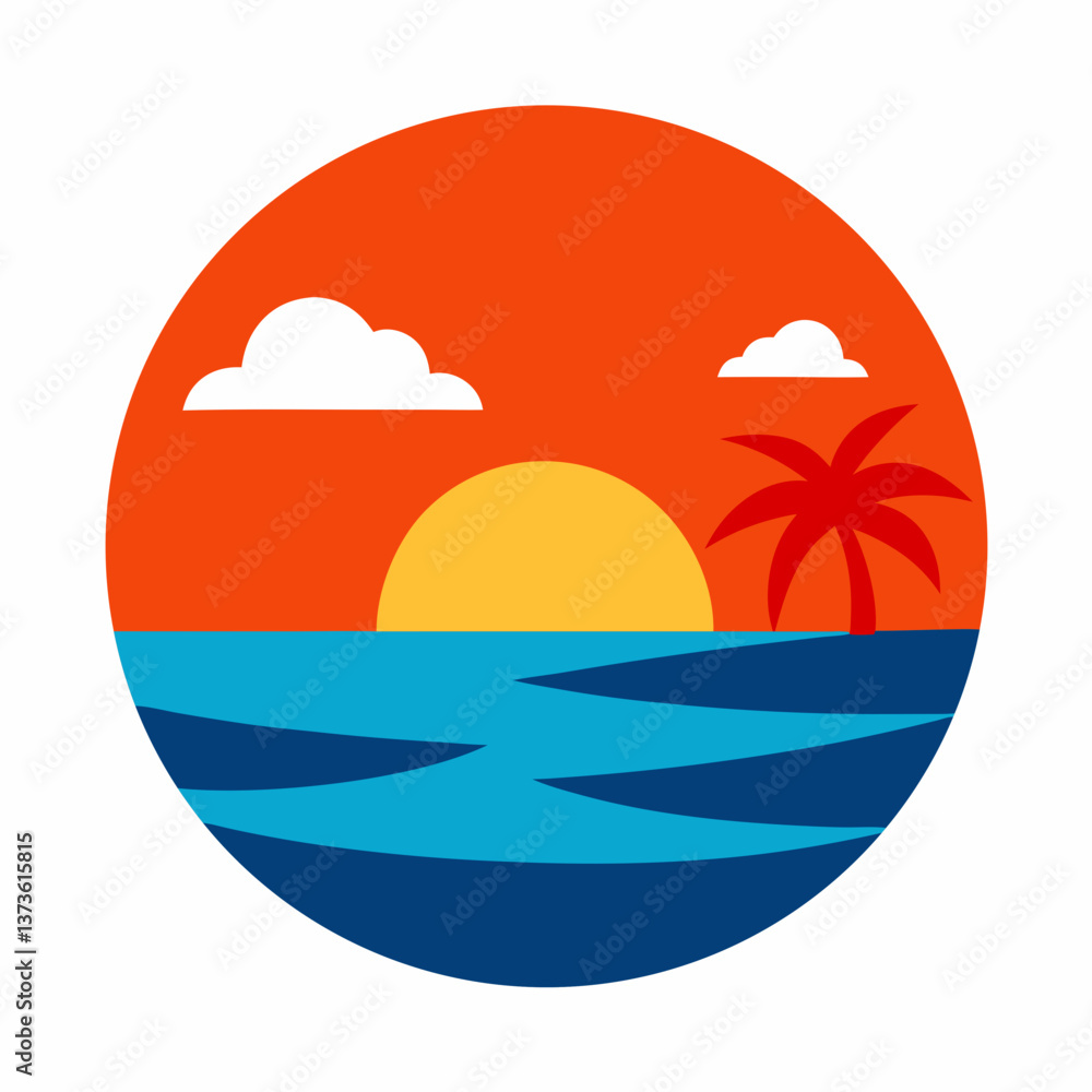 Obraz premium Sunset with sea beach birds flying tree