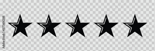 Five stars icon Vector. Five stars customer product rating review flat icon for apps and websites. Vector isolated on transparent background.
