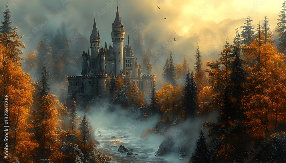 Obraz premium Autumnal castle fantasy landscape