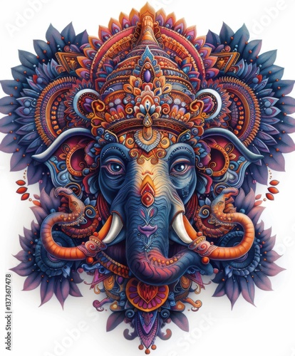 Wallpaper Mural Intricate and Colorful Elephant Head with Floral Design Elements Torontodigital.ca