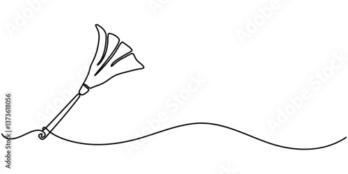 one line art duster vector illustration. line art, one continuous line, simple, hand drawn and sketch style. for icons, symbols, signs or logos, Feather duster sketch illustration. 