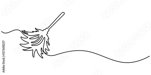 one line art duster vector illustration. line art, one continuous line, simple, hand drawn and sketch style. for icons, symbols, signs or logos, Feather duster sketch illustration. 