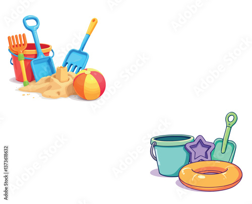 Beach toys set for building sandcastles and playing in the sea