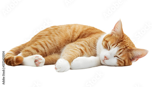 Orange and white cat sleeping , clipping path  -  