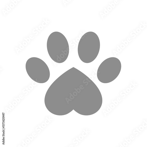 Pen paw print with heart. Domestic animal footprint, care with love vector icon.