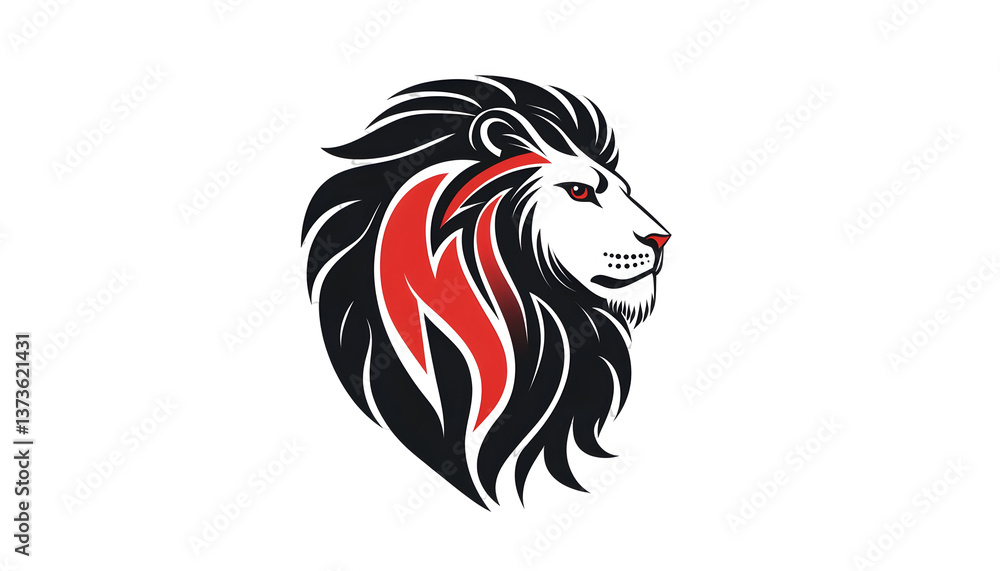 Fototapeta premium Royal lion logo in black and red , clipping path - 