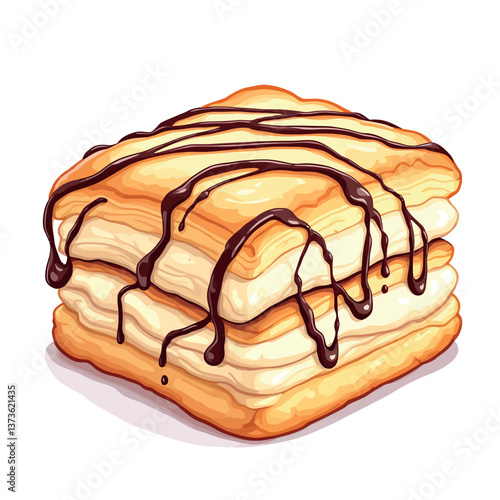 Delicious mille feuille pastry drizzled with chocolate sauce