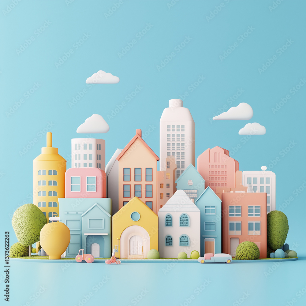 Fototapeta premium 3D cute pastel city